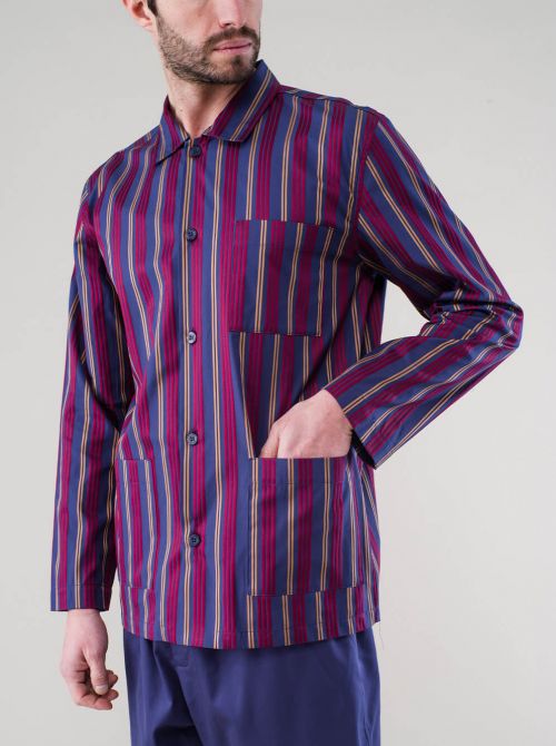 Pyjamas with jacket Cuneo, bordeaux and blue line