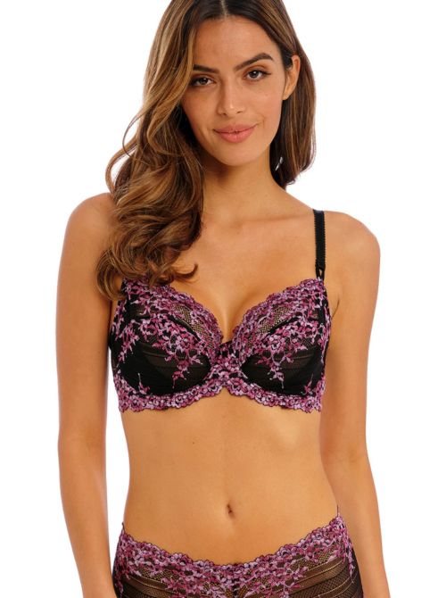 Embrace Lace underwire bra, black and berry WACOAL