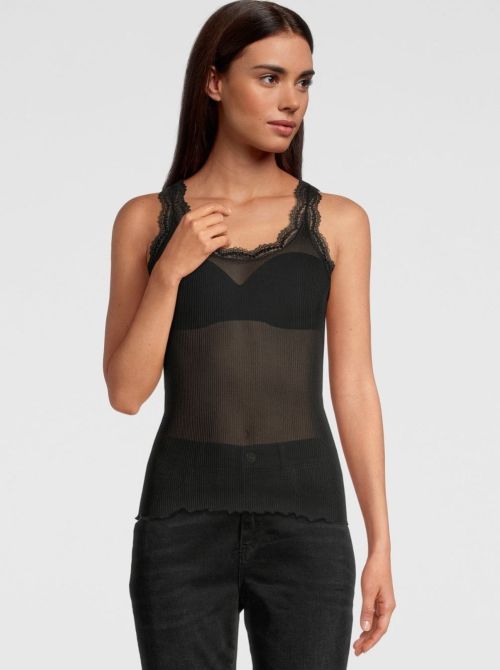 Silk and lace top, black