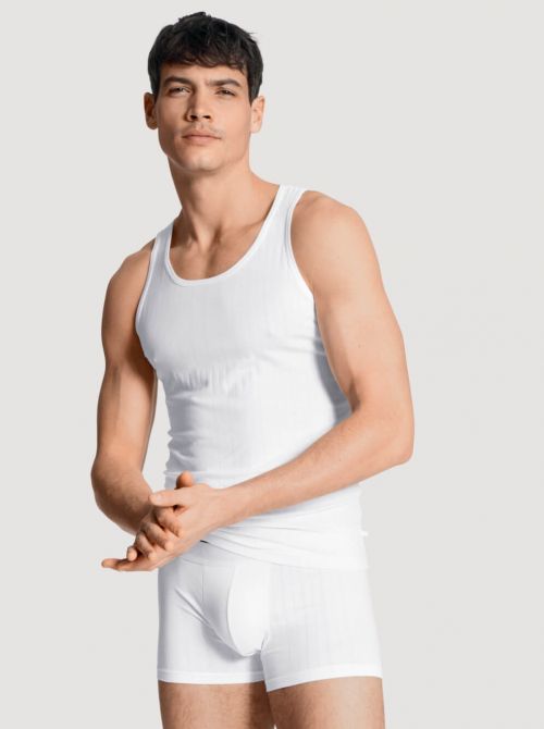 Pure & Style 26686 boxer with masculine pinstripe pattern, white CALIDA