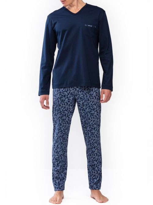 24481 Paisley V-neck pajamas, dark blue