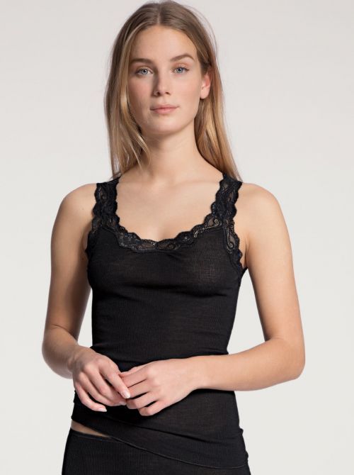 Richesse Lace 12990 Wool and silk top, black CALIDA